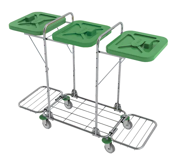 VK 120 - 3R vozík na třídění odpadu a prádla, ruční otevírání plast - VK - zelený